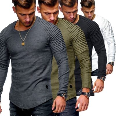 Pleated Patch Detail Long Sleeve T-Shirt - Get A Hoodie